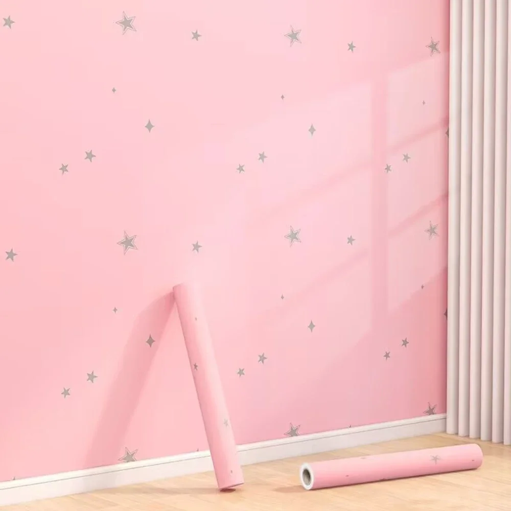 1 PCS Pink Girl's Room Self-adhesive Wallpaper Princess Room Bedroom Star Pattern Background Wall PVC Sticker Wallpaper