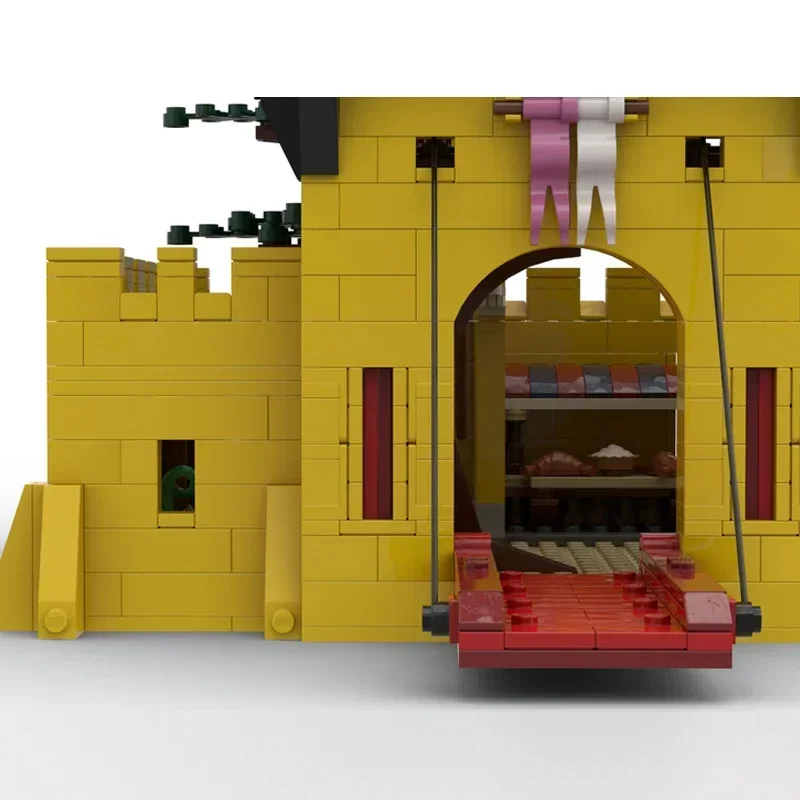 Briques de château jaune classiques de noël, forteresse militaire médiévale, blocs d'architecture de chevalier plus fort, château de briques modulaires moc