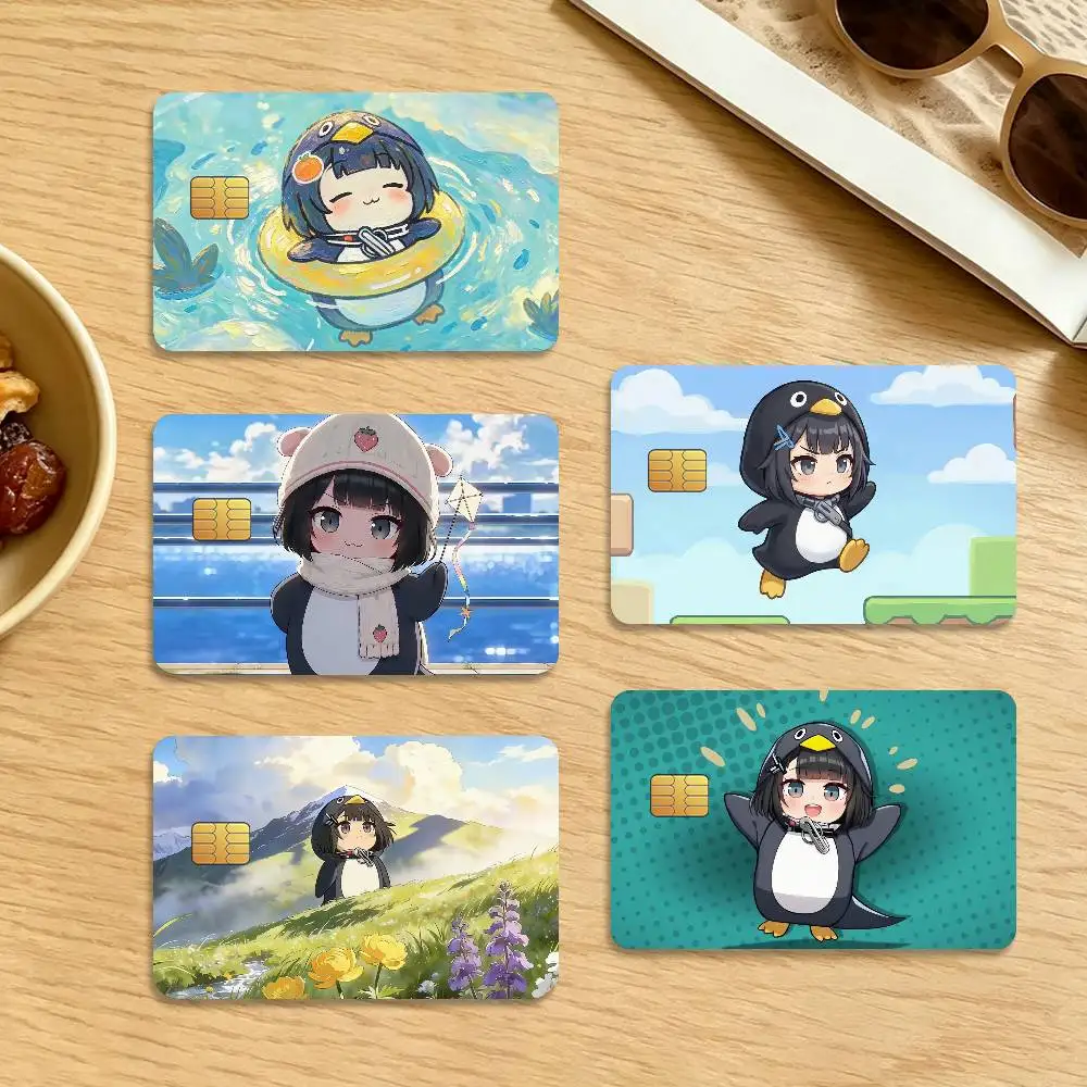 Cute Gugu Gaga Penguin 4Pcs Waterproof Scratch Resistant Card Skin Stickers Fashion Decorative for Credit Debit Bank