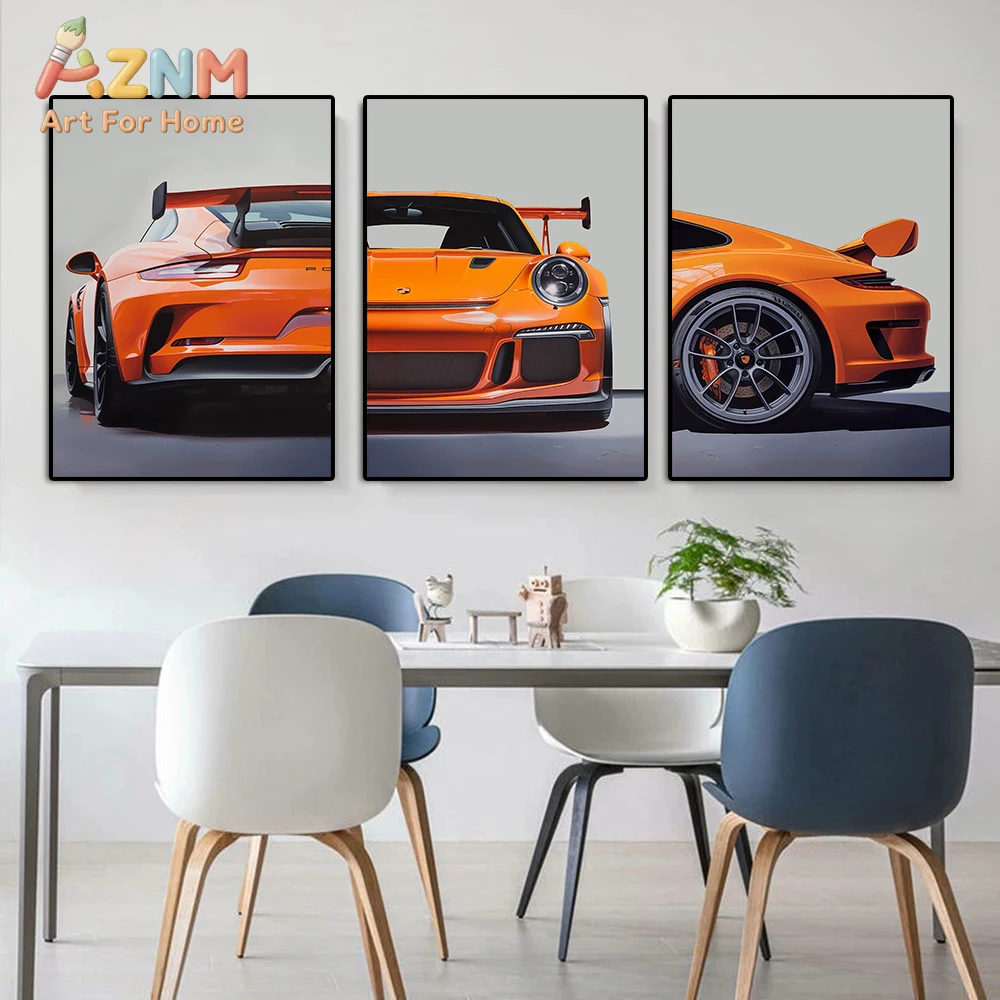 AZNM Orange Porsche 911 GT3 RS Sports Car Wall Art Print, Si