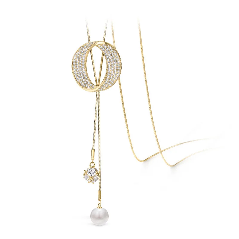 Fashion Rhinestone Oval Long Tassel Necklace Pendant 2025 New Sweater Chain Jewelry For Women Gift