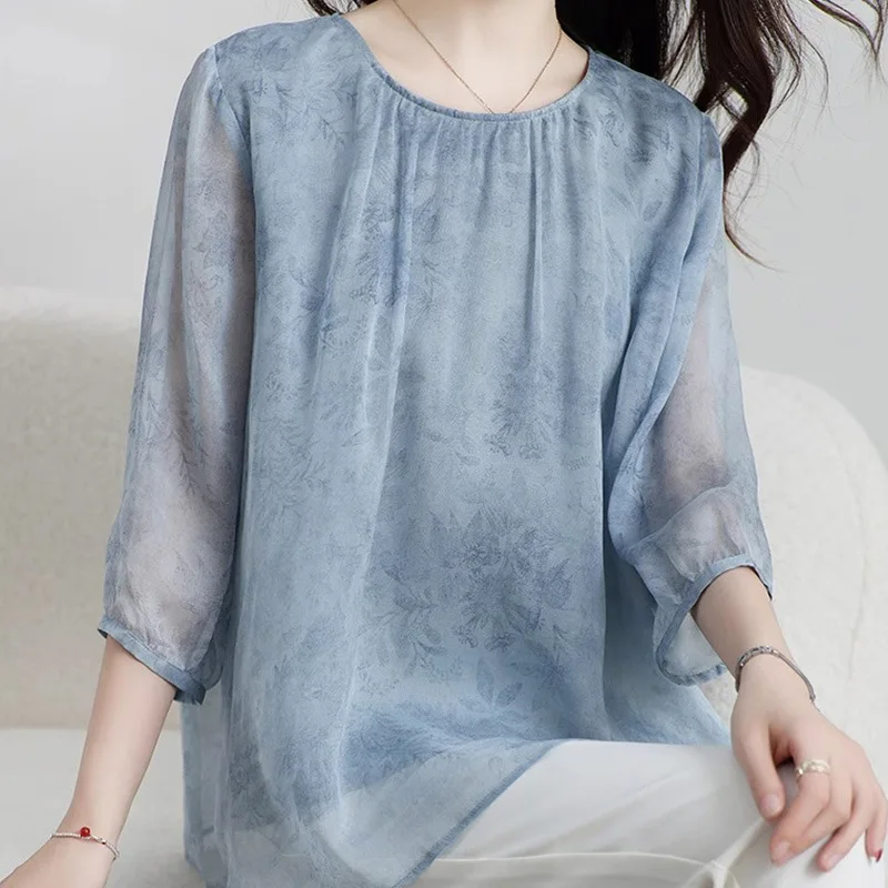 Silk Shirt Color Temperature Soft Wind High-End Breathable T-shirt Summer Top Women's New