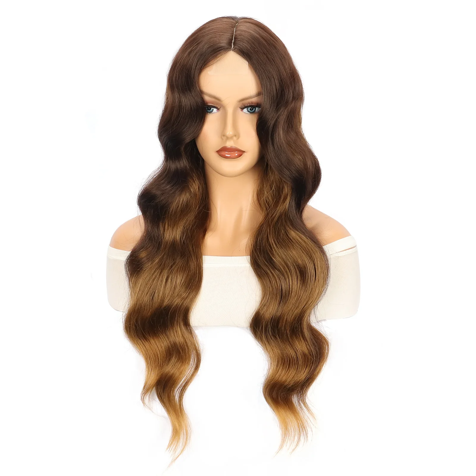 Fashion ladies  gradient brown blonde big wavy small lace  chemical fiber head cover wigs