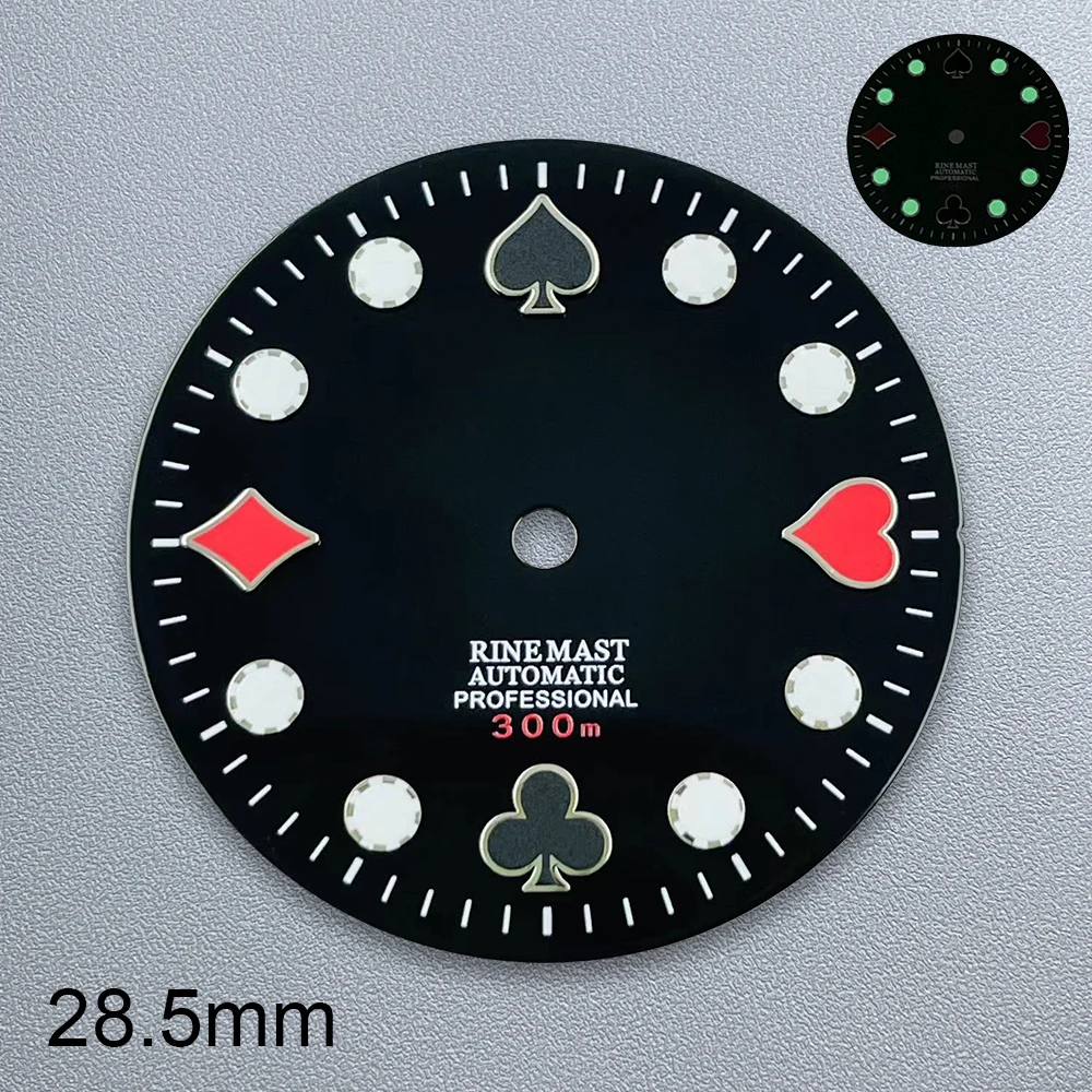 28.5mm S Logo Poker Dial Suitable For NH35/NH36/4R Japanese Automatic Movement C3 Green Luminous Watch Modification Accessories