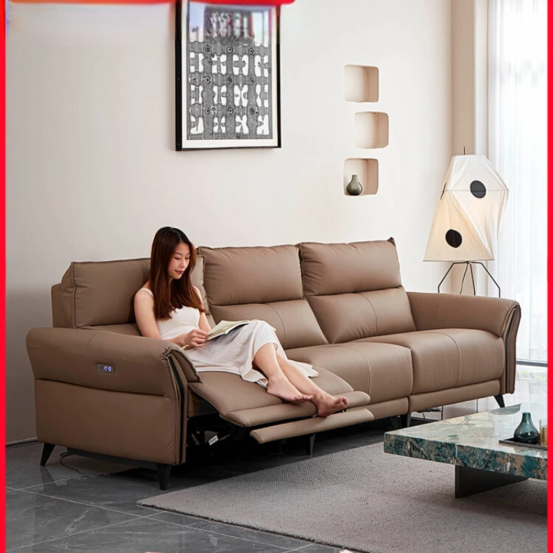 Electric sofa bed leather art layer cowhide living room in-line multifunctional lounge chair