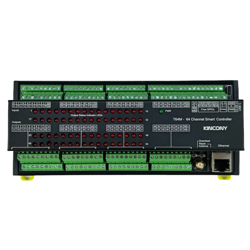 T64M 64CH Mosfet Output وحدة تحكم ذكية صغيرة ESP32 ESPHome MQTT Arduino تدمج إلى Loxone Miniserver RJ45 Wifi RS485 Modbus