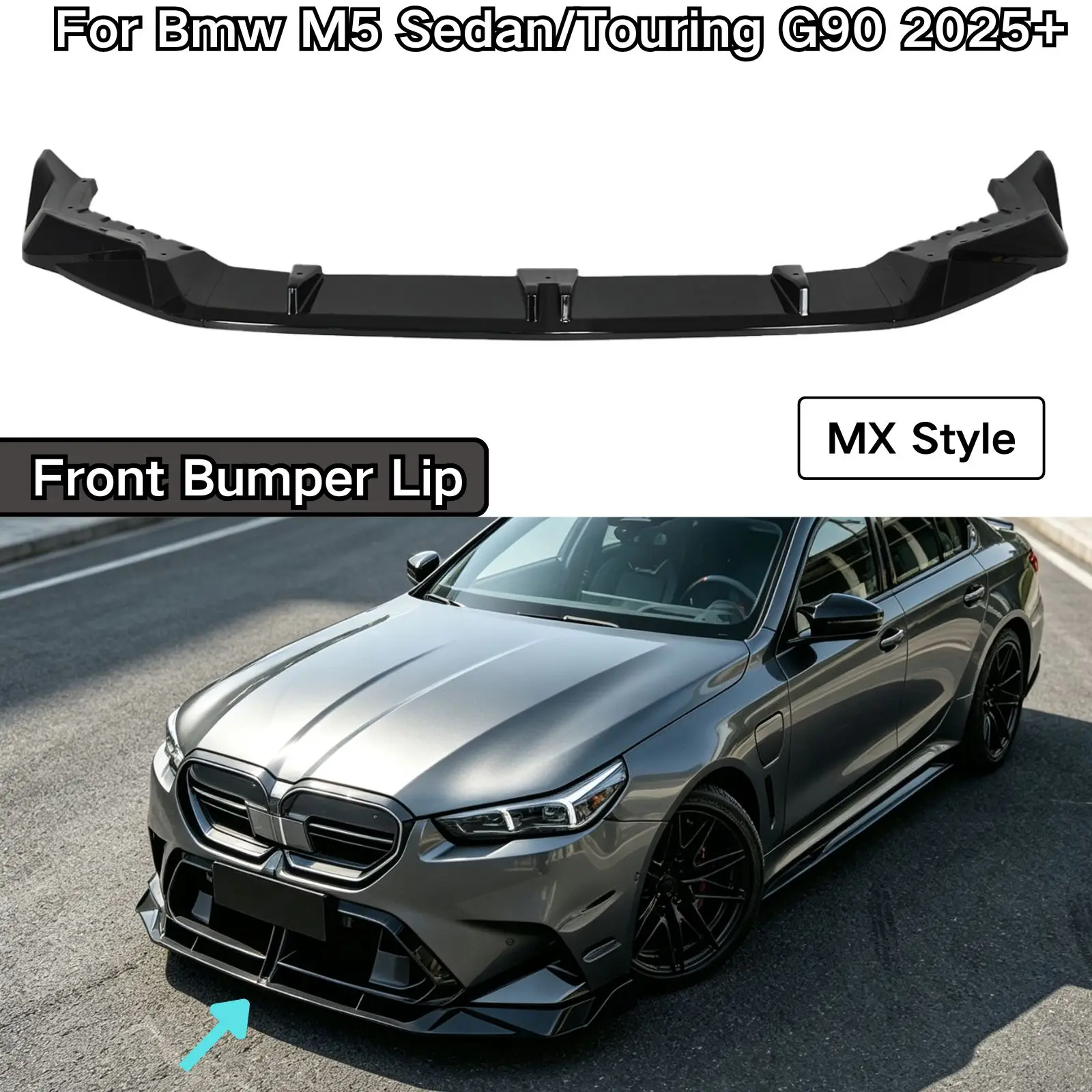 Image of Für BMW M5 Limousine/Touring G90 2025+ Frontstoßstangenlippe MX-Stil Glänzend Schwarz Carbonfaser Lackiert Auto-Zubehör Spoiler Karosserie-Kit