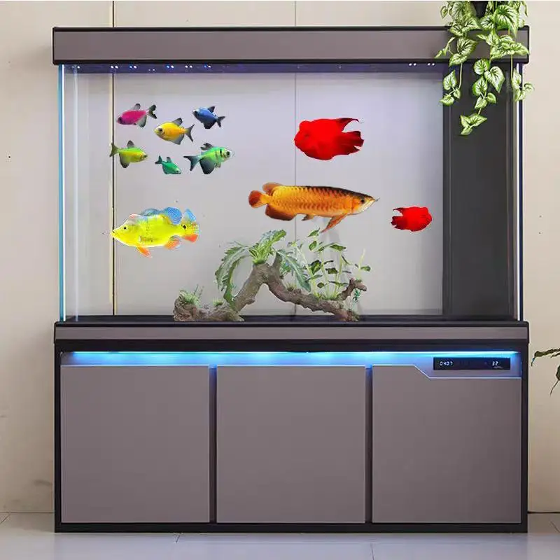 

Italian Luxury Floor Standing Ultra White Glass Fish Tank Office Aquarium Waterless Maintenance Ornamental Fish Furniture FYFT
