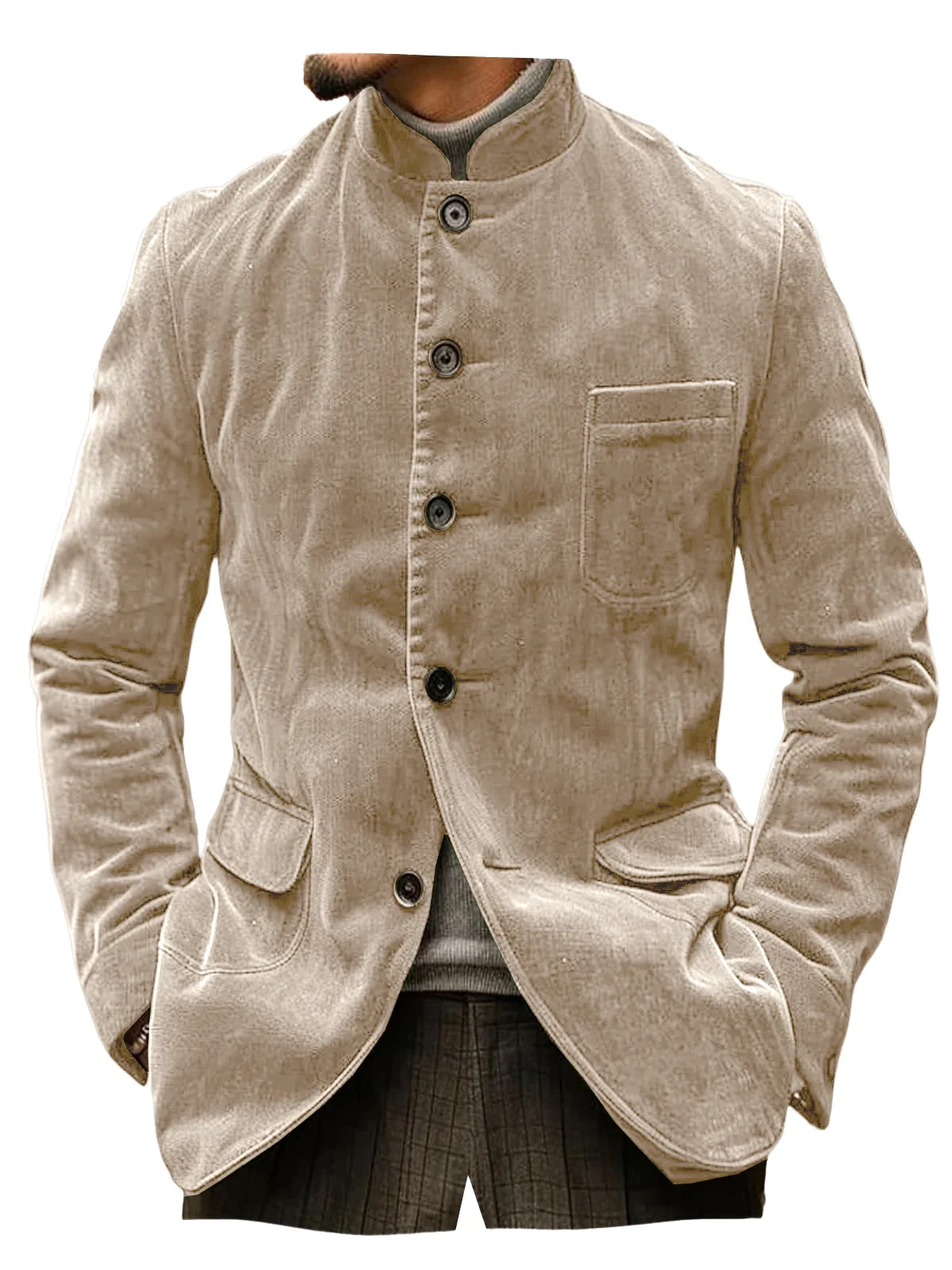 

Velvet Men's Blazer Casual Autumn Winter Chinese Style Button Fashion Jacket Long Sleeve Solid Color Single Breasted Sport Coats