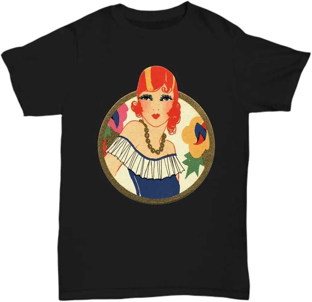 Roaring 20s Flapper - Redhead in a Blue Dress - Unisex Tee  Cotton Luxury brand vintage oversized