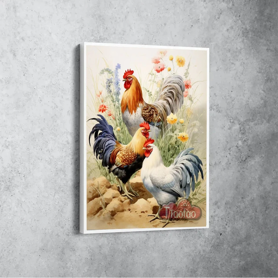 Chinese Pastoral Scenery Poultry Animals Diamond Painting Cross Stitch 5D DIY Square Round Mosaic Rooster Picture Home Decor