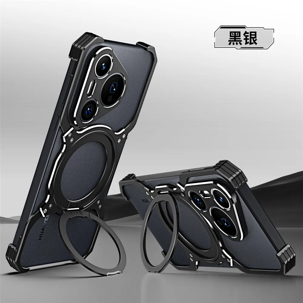 Aluminum Metal Case for Huawei P70 Pura70 Pura 70 Ultra Pura 70 Pro Plus 360° Rotation Kickstand Frameless Metal Bumper Cover