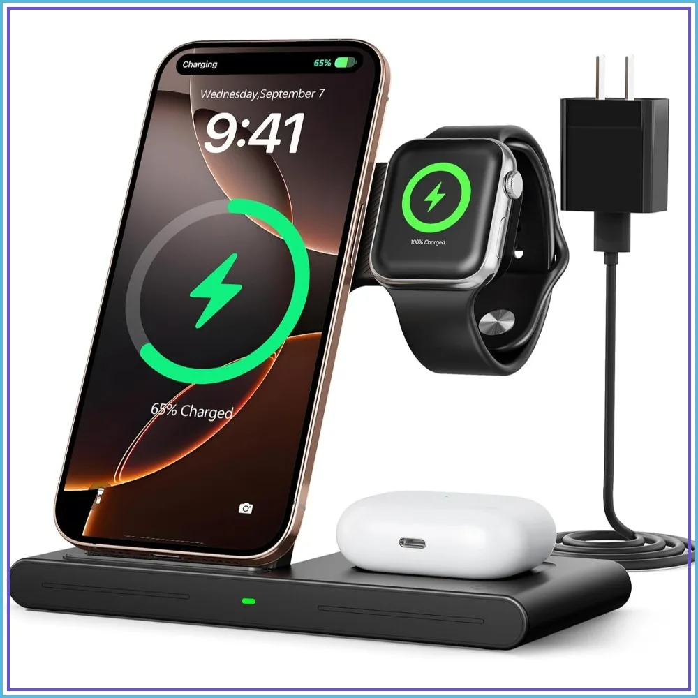 2026 Travel Portable Wireless Fast Charger 3 in 1 for iPhone & Android Charging Station, Compatible with iPhone 17 16 15 14 13 12, Apple Watch, AirPods, Samsung Galaxy