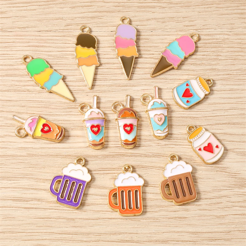 10 Stück niedliche Lebensmittel-Anhänger, Emaille-Eiscreme- und Getränke-Anhänger für die Schmuckherstellung, Ohrringe, Halsketten, Armbänder, Bastelbedarf für DIY-Projekte. – Detail 2