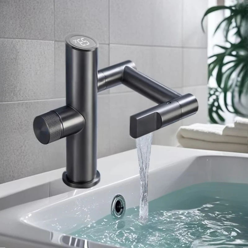

Bathroom Faucet Cold and Hot Mixed Water Multi-function LED Temperature Display Copper Basin Faucet Bathroom Accessories