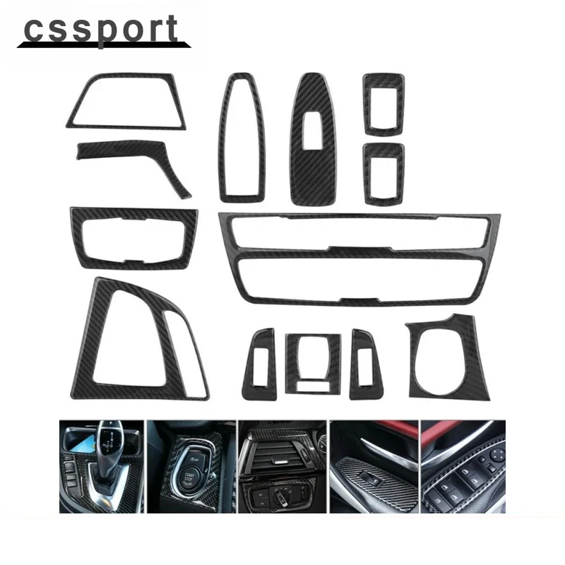 

13 шт. декоративная накладка из настоящего углеродного волокна для BMW 2014-2018 4 серии F32 F33 F36 2013-2018 3 серии F30 F31 черный