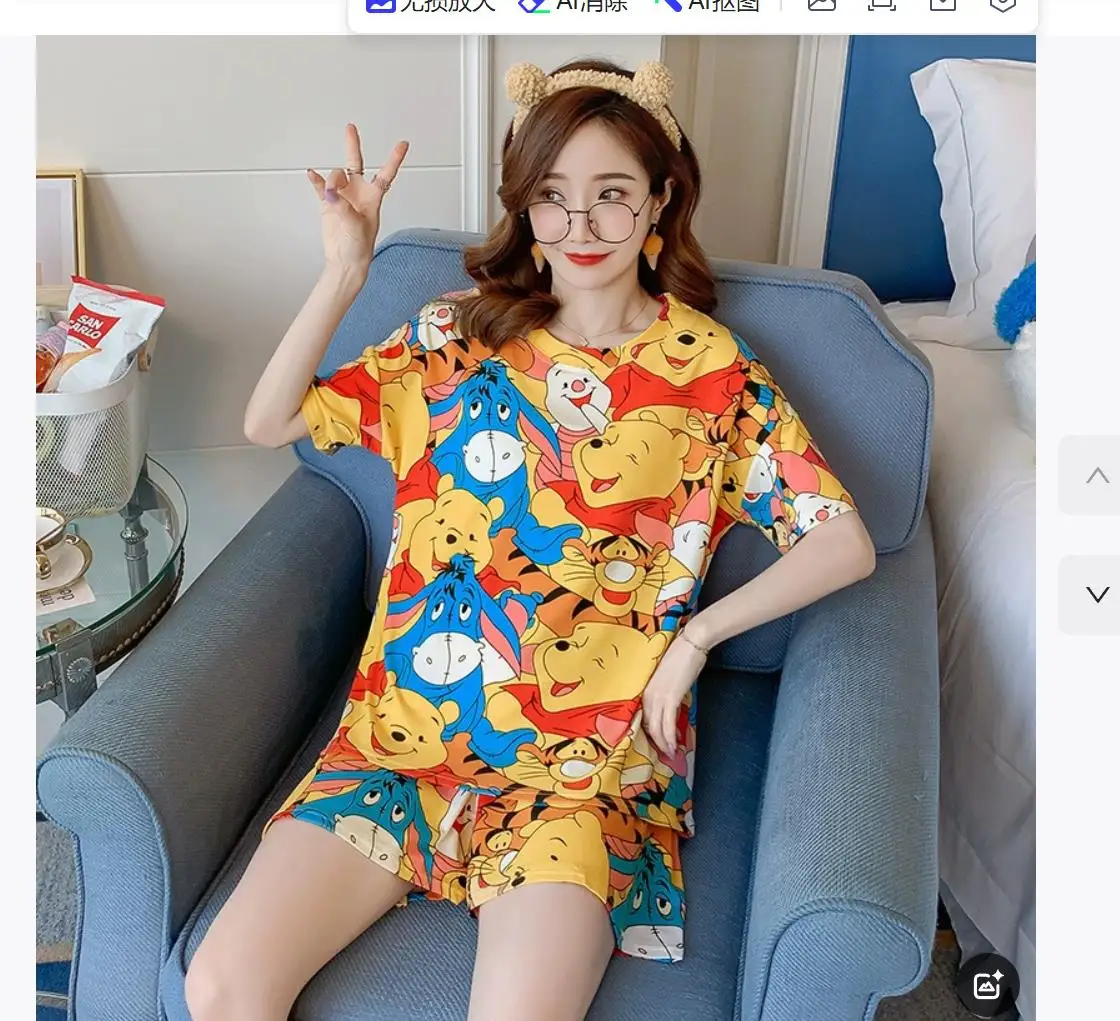 ديزني ميكي ماوس منامة المرأة الجديدة الكرتون قصيرة الأكمام السراويل تي شيرت الصيف لطيف منامة الصيف خارج ملابس خاصة #3