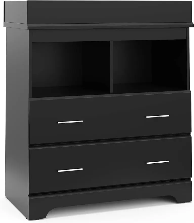 

Brookside 2 Drawer Changing Table Dresser (Black) – Nursery Dresser Organizer with Changing Table Topper, Chest of Drawers