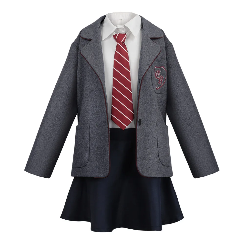 

Matilda The Musical Hortensia Kids Cosplay Costume Grey School Uniform Style with Detailed Design Comfortable Fabric for Costume