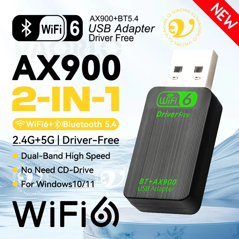 

2 IN 1 WIFI6 900Mbps Bluetooth 5.4 USB Wireless Adapter 2.4G+5GHz Dual Band Wireless Network Card Receiver Dongle For Win10/11