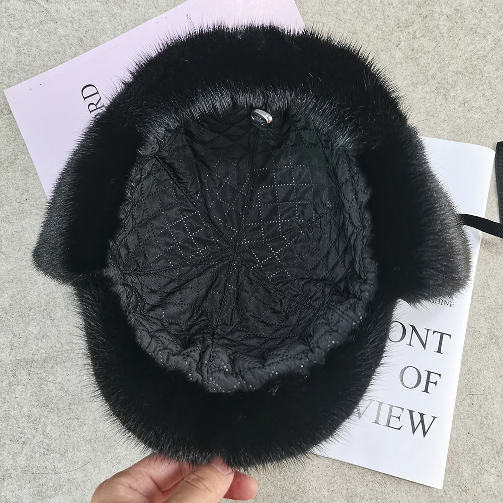 Men\'s Natural Real Mink Fur Hats Autumn and Winter Warm Fashion Luxury Genuine Whole Mink Fur Visors Cap For Men Hat