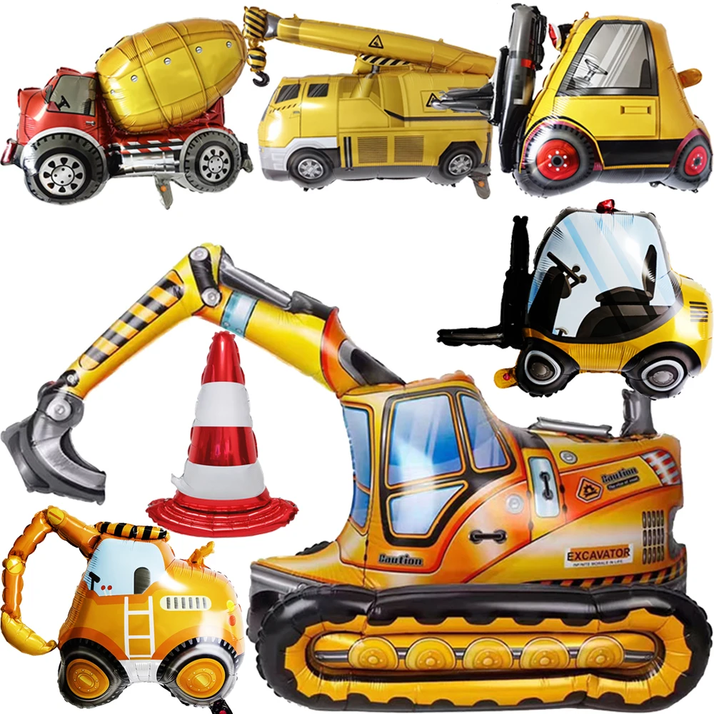 Construction Party Decorations Balloon Forklift Excavator Truck Traffic Cone foil Balloons Engineering Vehicle Party Supplies