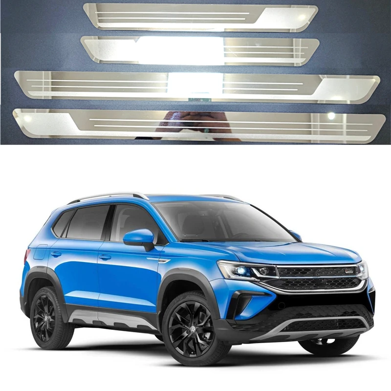 For Volkswagen VW Taos 2021 2022 2023 2024 Car Accessories Door Sill Scuff Plate Guards Stainless Threshold Kick Pedal Stickers