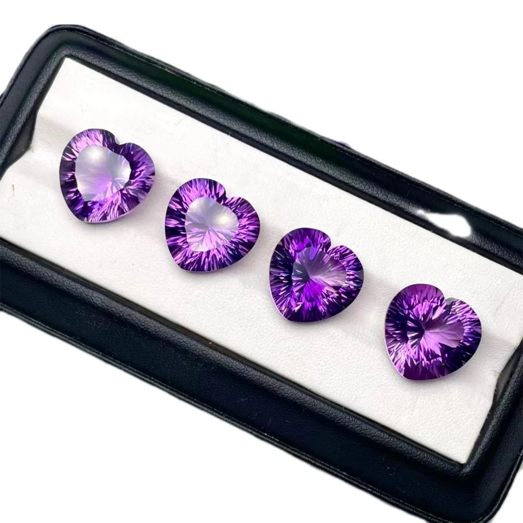 Wholesale 2pcs/pack Genuine Amethyst Cabochons 17mm Heart Millennium Cutting Semi-Precious Gemstone Cabochon Ring Face