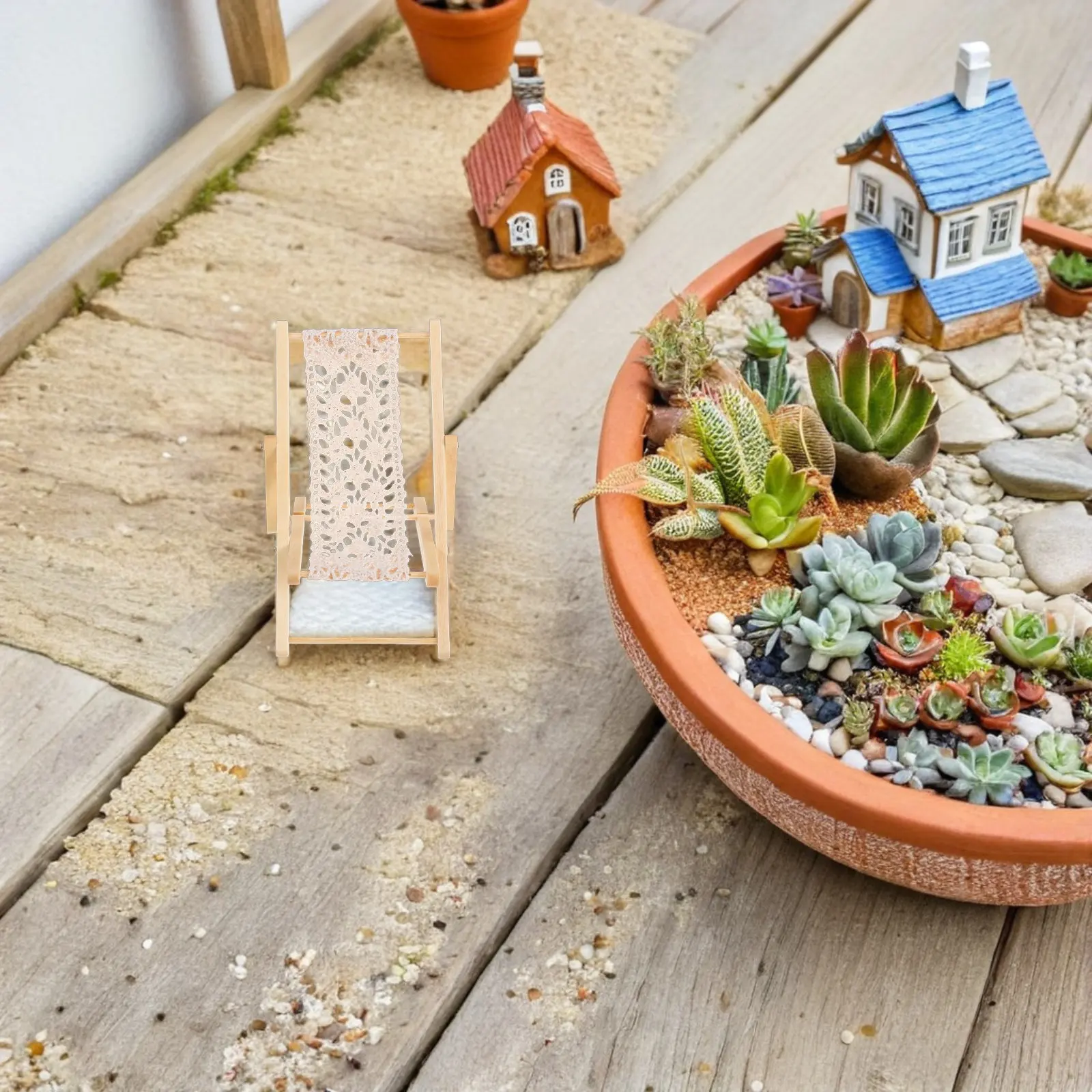 3Pcs Miniature Wood Beach Chair Compact Portable Mini Chair for Fairy Garden Decor Micro Landscape Arrangements Mini Furniture