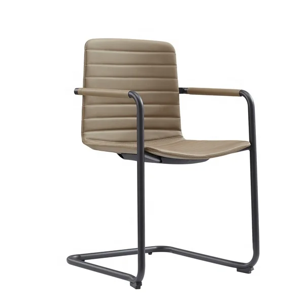 Tan Color PU Leather Conference Chair, Sled Base Ribbed Lines Visitor Chair DU-580S