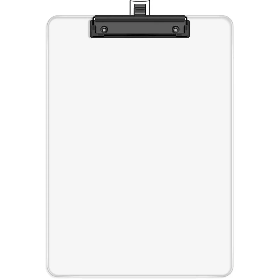

Clear Clipboard with Pen Holder 8.5 x 11 Plastic Clip Boards with Black Low Profile Clip Letter Size for Classroom Teacher Stud
