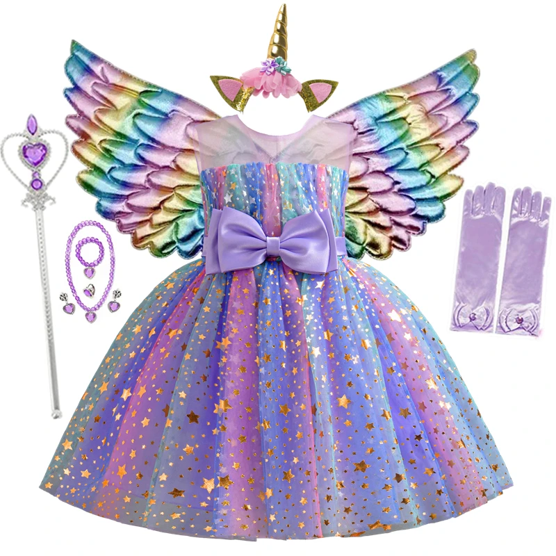 Unicorn Dress for Girls Flower Birthday Princess Ball Gown Elegant Children Wedding Party Christmas Costume Kids Girl Clothings