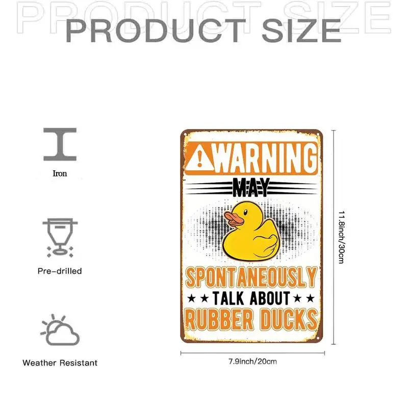 Fun warning“There may be a rubber duck”Metal tin sign，Suitable for indoor use、Garden、Outdoor、Home、