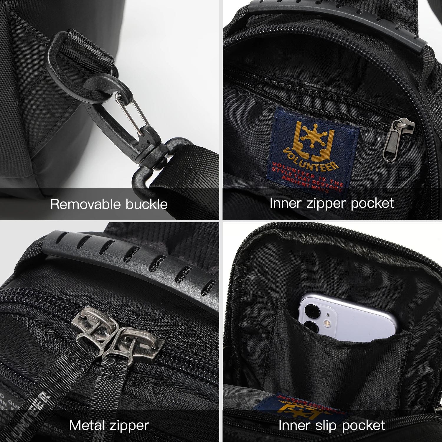 Volunteer Chest Sling Bag for Men Casual Oxford Waterproof Zipper Phone Breathable Outdoor Mens Crossbody Shoulder Bags 1829-02