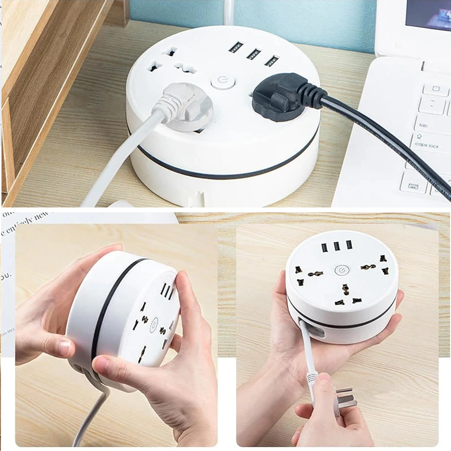 Round Universal Power Strip Portable Extension Cord Plug USB Phone Charger With 3 USB Cable Socket Smart Home EU US UK AU Plug