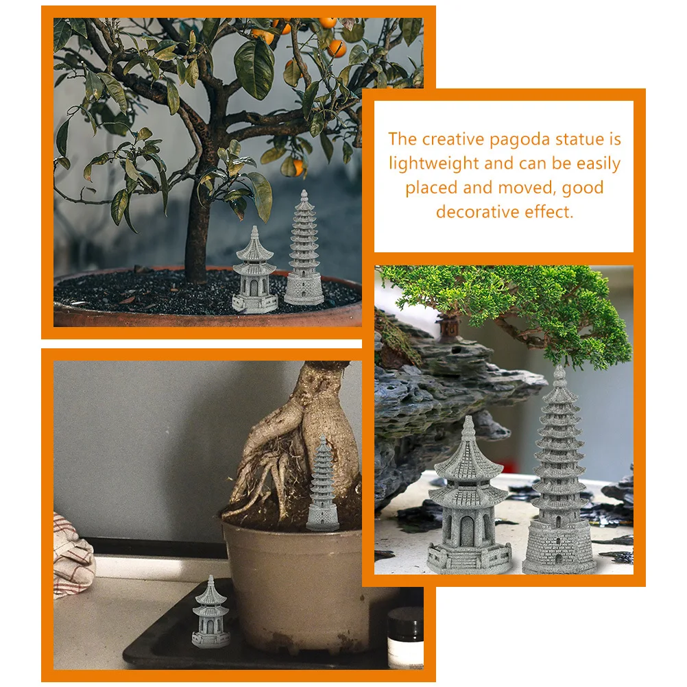 

2pcs Mini Pagoda Statue Decor Simulation Landscape Decorations Bonsai Ornament Home Outdoor Decoration