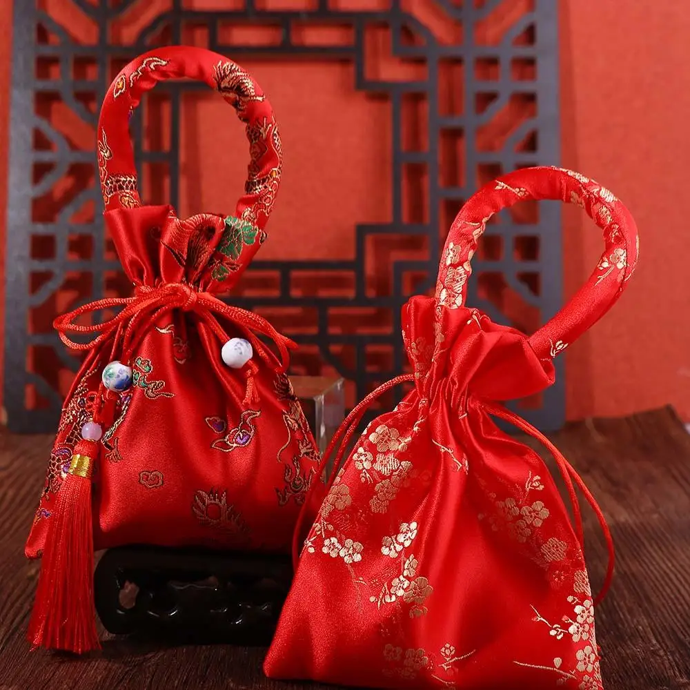 중국풍 창의적인 브로케이드 중국 매듭 장식 태슬 신랑 신부 사탕 가방 패키지 가방 웨딩 기념품 손잡이 가방