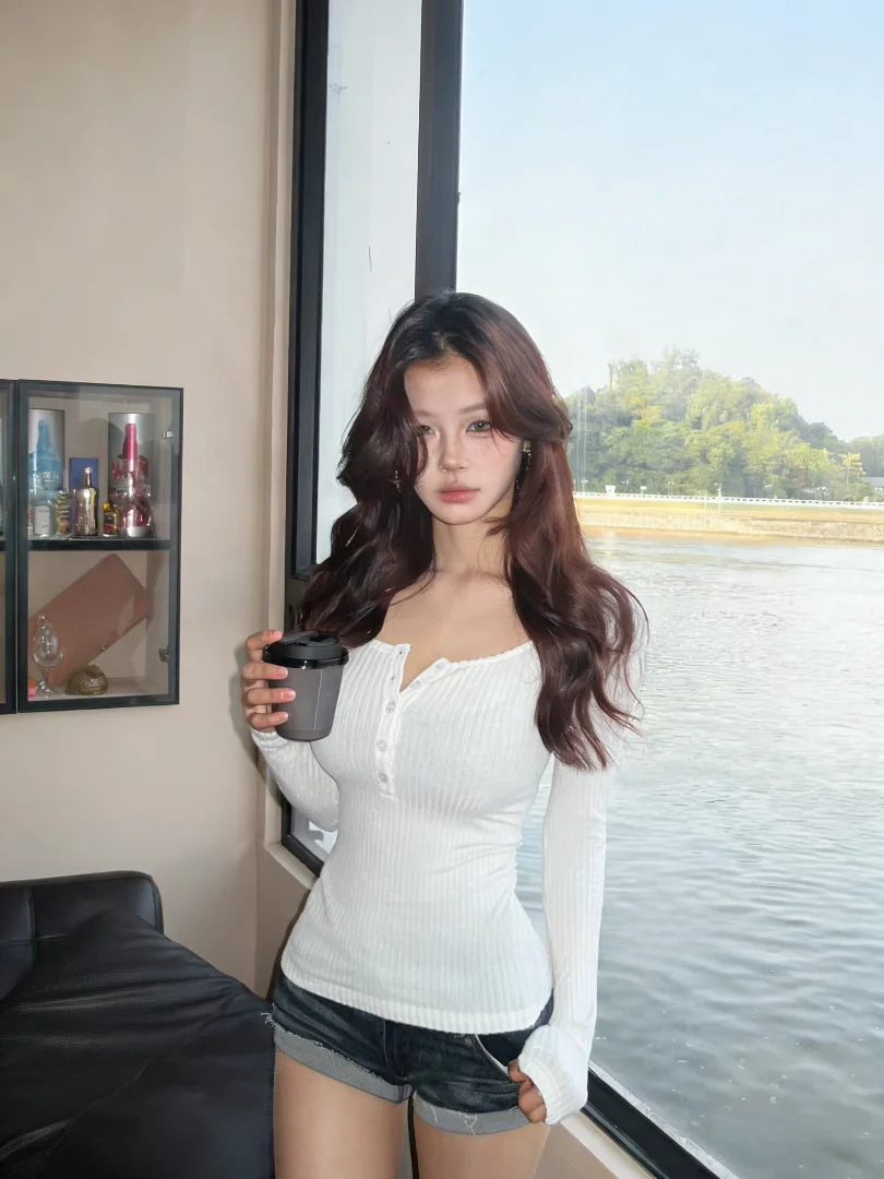 NUOMICI Sexy White Long-sleeve T-shirt Women Knitwear Slightly Transparent Slim Fit Women's Top Korean Popular Clothes Chic