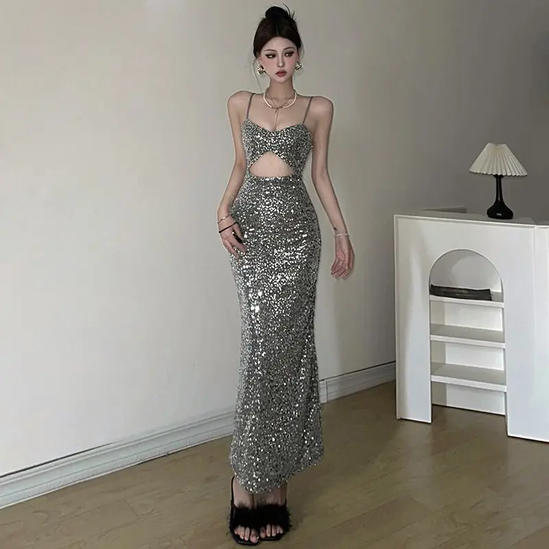 

2024 Spring/Summer New Women's Solid Color Slimming High Waist Fashion Strap Sexy backless Dress vestido