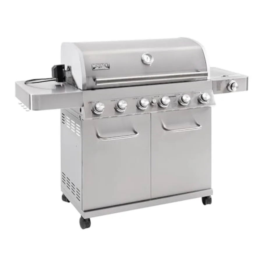 

6 Burner 640 sq.in. Stainless Steel Propane Gas Grill for outdoor cooking, silver, corrosion-resistant construction with rotiss