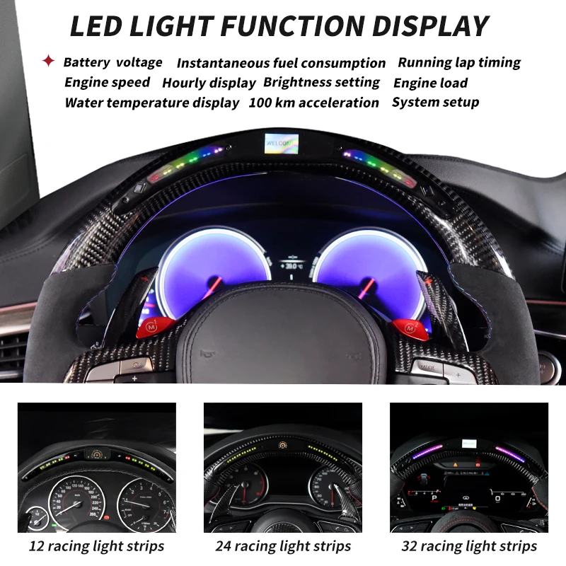 LED Forged Carbon Fiber Steering Wheel For Kia Stinger GT Optima K5 Sorento Cerato Picanto Perforated Leather