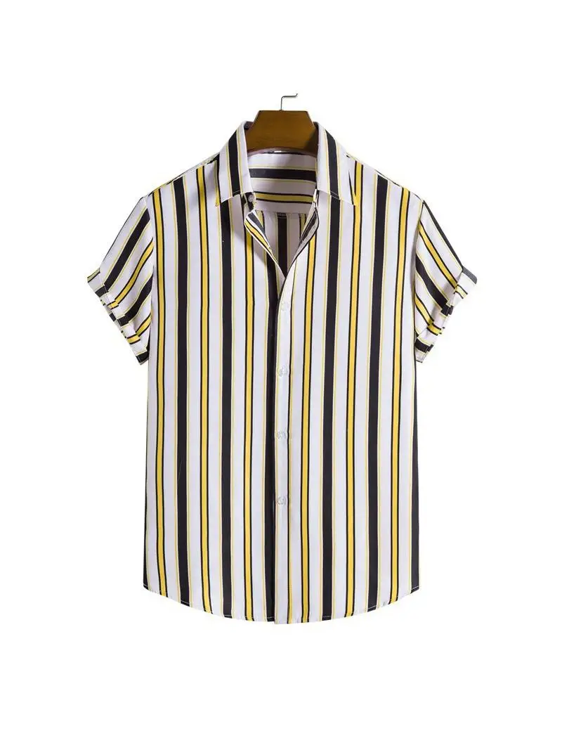 

Мужской полосатый ort Sve irt, свободный крой с отложным воротником и принтом, модный повседневный топ европейского размера на осень