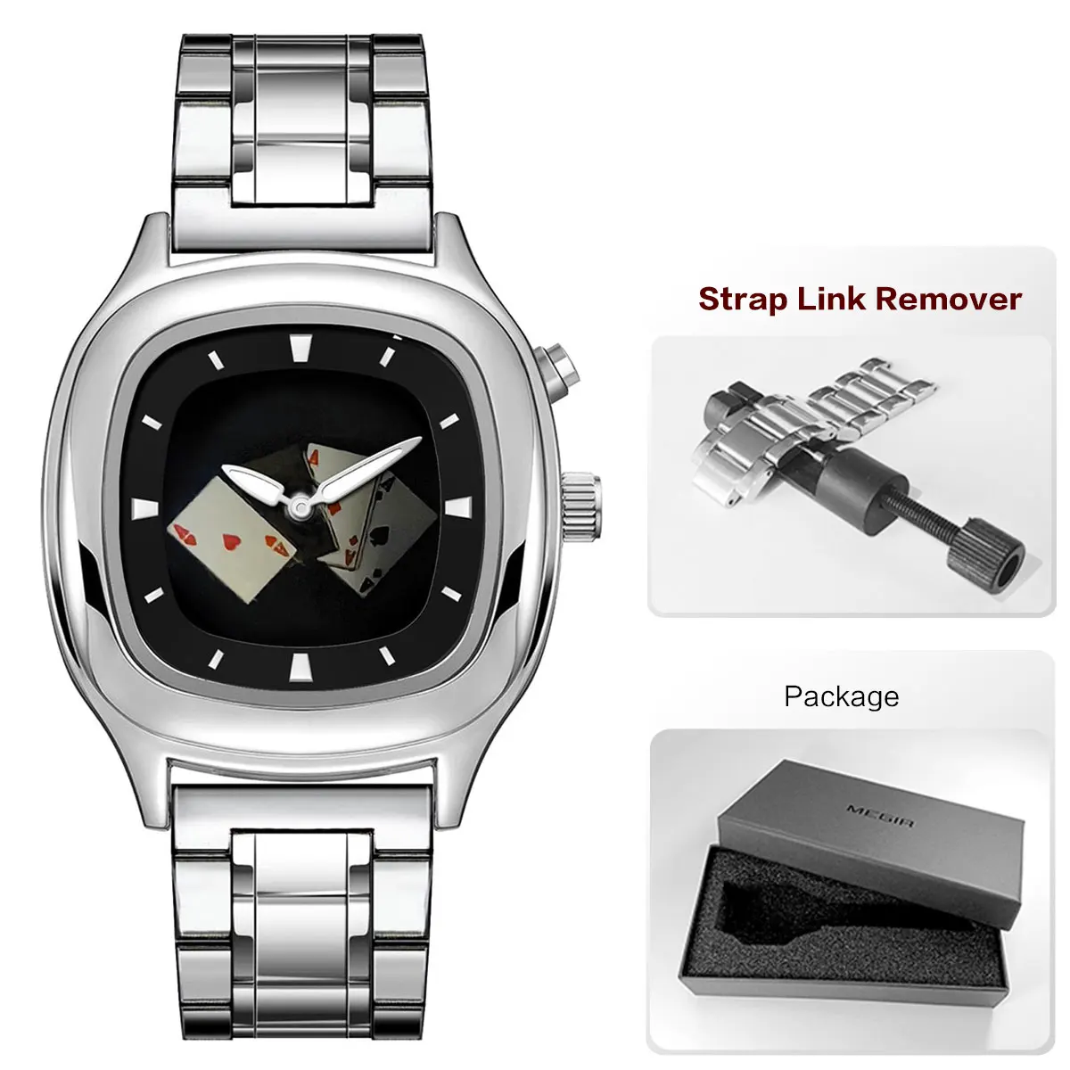 Retro Millennium Watch for Men with Dynamic Flame Dial Unique Creative Quartz Wristwatch with Stainless Steel Strap Square Case