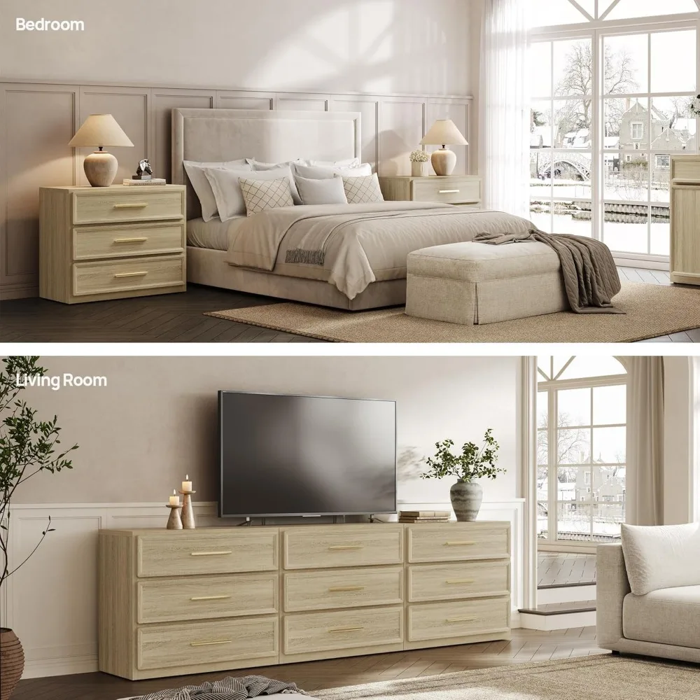 مجموعة من 3 طاولات ليلية كبيرة الحجم - طاولات بجانب السرير حديثة طويلة جدًا مع 3 أدراج للتخزين لاستخدام الطاولة النهائية #6