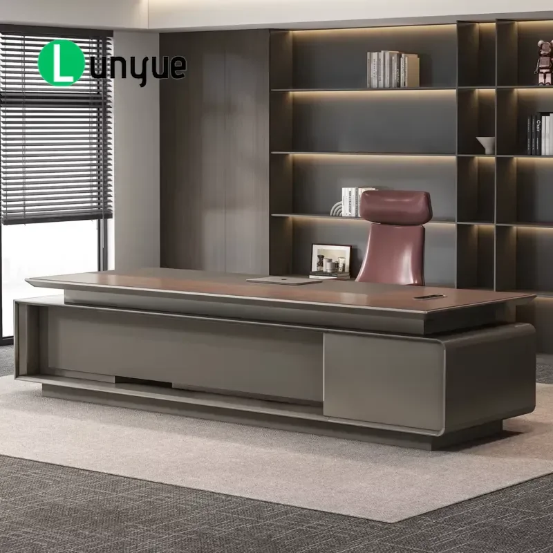 Modern Luxury Italian Style Wooden Office Desk with Drawers for Boss CEO Executive Furniture Home Business Workspace Elegant