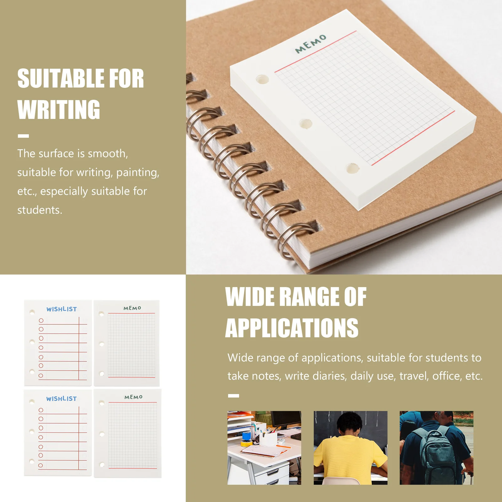 4Pcs Planner Notebook Loose Leaf Replacement Papers Detachable Punched Writing Paper Suitable for Student Stationery Journal