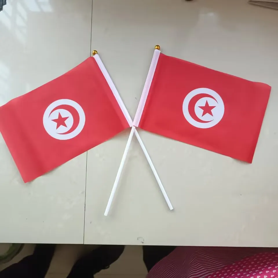 xvggdg  50pcs per  lot  14 * 21cm National Flag  Tunisia   hand  flags  Polyester Printing flag