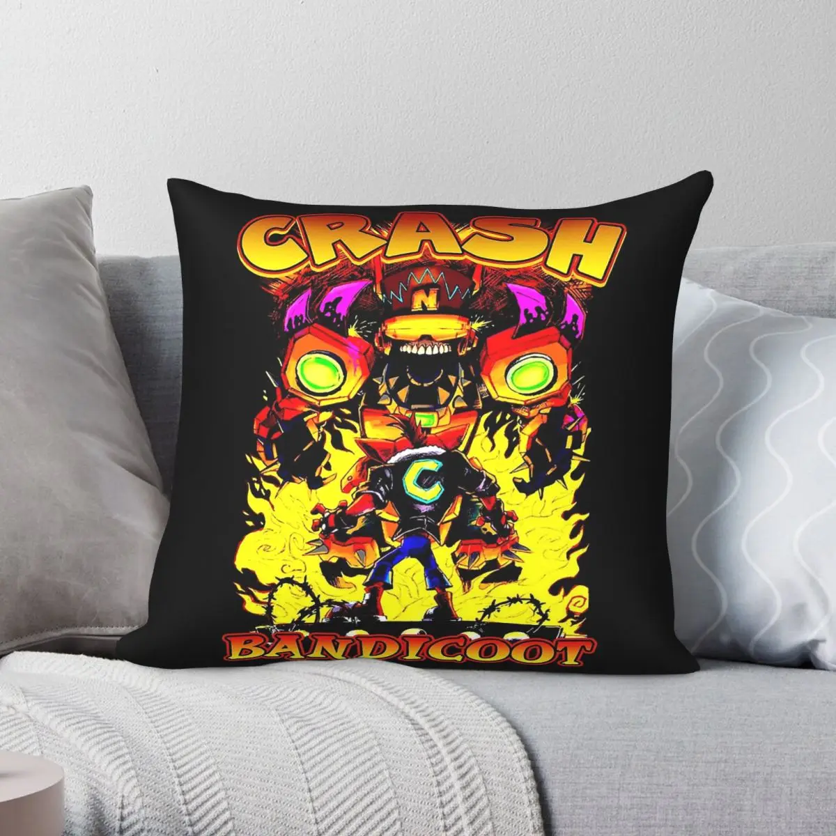Retro Crash Bandicoot Game Square Pillowcase Polyester Linen Velvet Creative Zip Decorative Home Cushion Cover