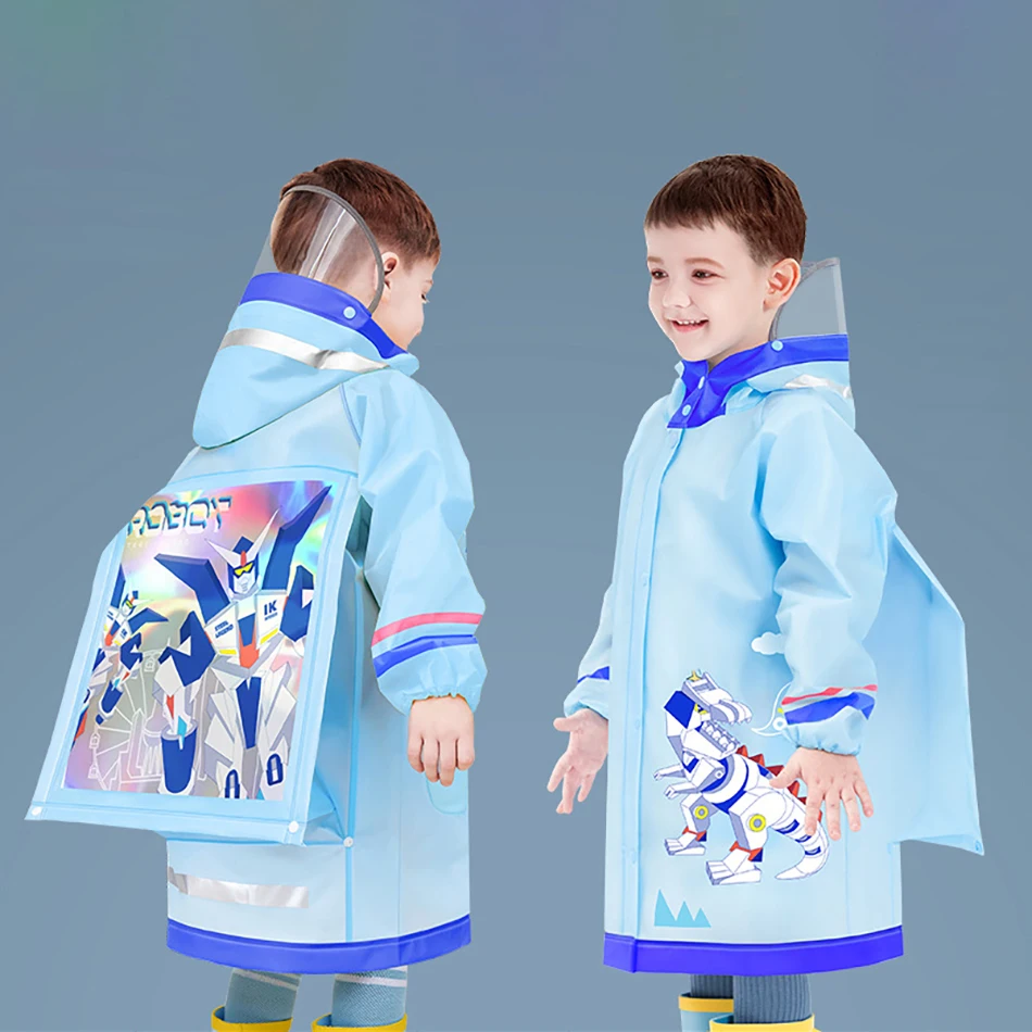 Rainy Day Cartoon Pattern Unisex Children Waterproof Raincoat with Adjustable Hood and Backpack Cover Perfect for Boys and Girls