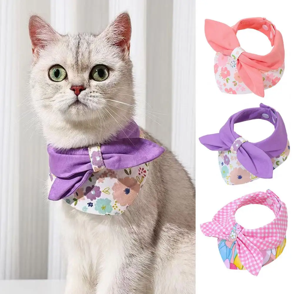 Elegant Pet Collar Dog Triangle Bib Flower Pattern Pet Collar Neckerchief with Bowknot Closure Triangle Scarf Puppy Dog Cat